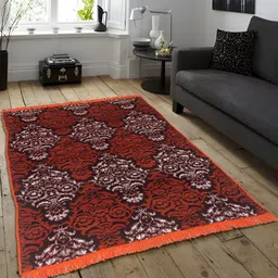 ZESTURE Orange Abstract Polyester Carpet-38