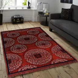 ZESTURE Orange Abstract Polyester Carpet-12