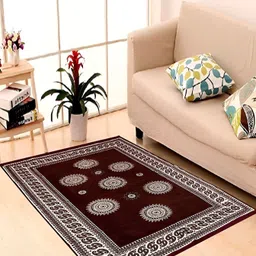 ZESTURE Brown & White Geometric Printed Cotton Carpet-3