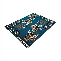 Samjeeda Handloom carpets Blue & Coffee Brown Geometric Carpet-45