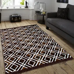 ZESTURE Brown & White Geometric Printed Carpet-10