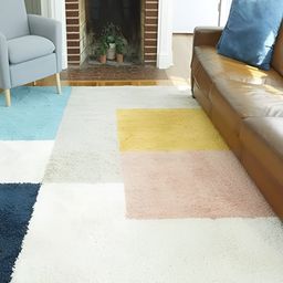 Shopgallery Mustard Yellow & White Geometric Anti-Skid Shaggy Carpet-22