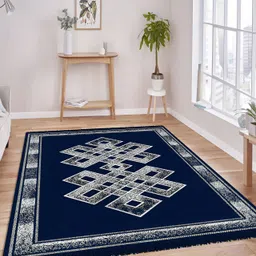 bsb home Navy Blue & White Geometric Anti Skid Carpet-38