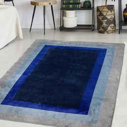 Saral Home Grey & Navy Blue Printed Cotton Rectangular Carpet-29