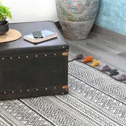Art Avenue White & Black Ethnic Motifs Printed Cotton Rectangular Carpet-31
