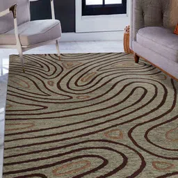 saraswatii global Khaki-Colored Abstract Hand-Tufted Rectangular Carpet-23