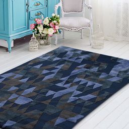 Saral Home Blue & Brown Woven Design Rectangular Carpet-39