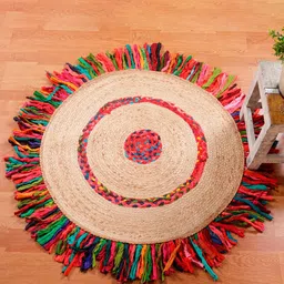 HANDICRAFT PALACE Brown & Red Braided Circular Jute Cotton Carpet-8