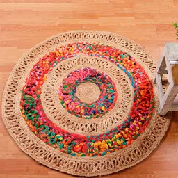 HANDICRAFT PALACE Brown & Red Braided Circular Jute Cotton Doormat-7