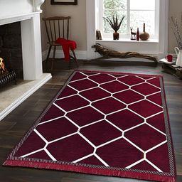 Sparrow world Maroon & White Geometric Living Room Carpet-25
