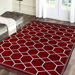 Sparrow world Maroon & White Geometric Living Room Carpet-53
