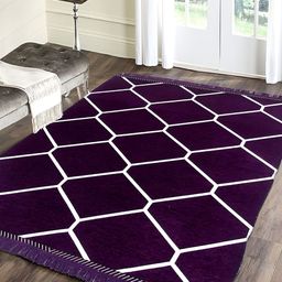 Sparrow world Purple & White Printed Chennille Carpet-92