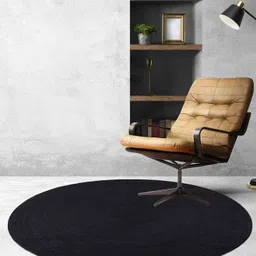 HABERE INDIA Black Textured Round Jute Floor Carpet-53