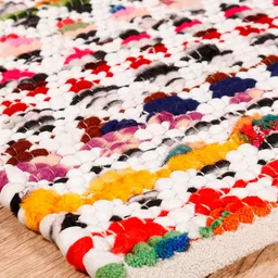 HANDICRAFT PALACE White & Red Braided Cotton Rectangular Carpet image 2