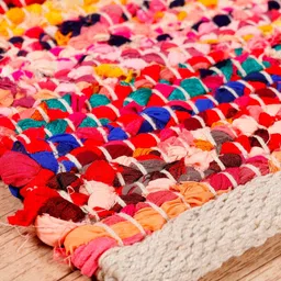 HANDICRAFT PALACE  Red & Pink Braided Cotton Rectangular Carpet image 3