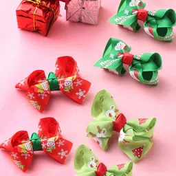 Yellow Chimes Girls Red & Green Set of 6 Christmas Themed Alligator Hair Clips-54