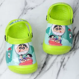 ABROS Unisex Kids Green & Blue Printed Rubber Clogs-4