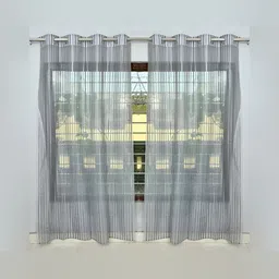COMFY HOME Grey 2 Pieces Striped Eyelet Curtains-66