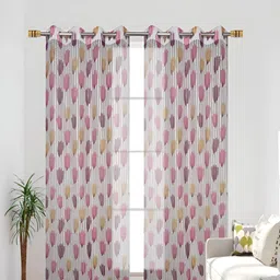 COMFY HOME Violet & White 2 Pieces Floral Sheer Door Curtains-86