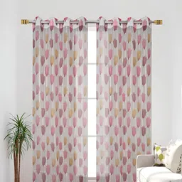 COMFY HOME Maroon & Pink 2 Pieces Floral Sheer Door Curtains-92