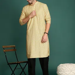 Sangria Ethnic Motifs Printed Sequinned Cotton Mandarin Collar Straight Kurta-image-75