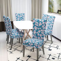 Nendle Blue & Pink 6 Pieces Printed Stretchable Chair Covers-1