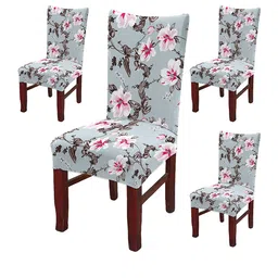 Dakshya Industries Grey & Pink 4 Pieces Floral Printed Ultra Soft Chair Covers-image-23