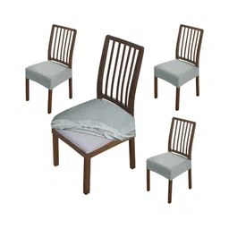 HOKIPO Grey 4 Pieces Self Design Jacquard Comfortable Chair Covers-23