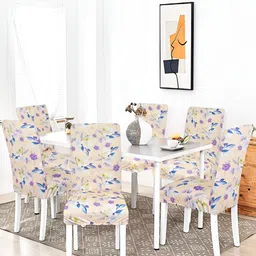 hargunz Beige & Blue 6 Pieces Floral Printed Breathable Chair Covers-image-23