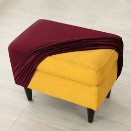 HOKIPO Burgundy Stretchable Velvet Foot Stool Ottoman Slipcover-image-79