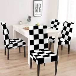 Cortina Black & White 4 Pieces Checked Chair Cover-image-97