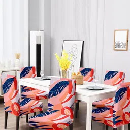 Cortina Set Of 6 Orange & Blue Printed Chair Cover-15
