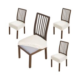 HOKIPO 4 Pieces Off White Self Design Comfortable Chair Covers-image-85