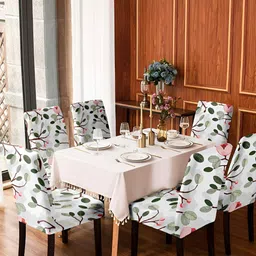 DECOR VATIKA White & Green 6 Pieces Printed Stretchable Chair Covers-picture-11
