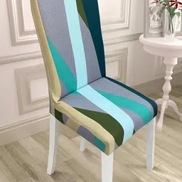 HOUSE OF QUIRK Green & Blue Striped Square Elastic Chair Cover-image-7