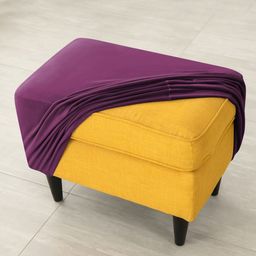 HOKIPO Purple Velvet Stretchable Ottoman Slip Cover-image-100