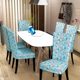 Nendle Set Of 6 Turquoise Blue Printed Chair Cover-image-44
