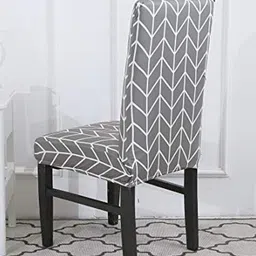 HOUSE OF QUIRK Grey & White 6 Pieces Printed Durable Chair Covers-image-29