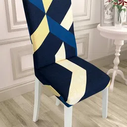 HOUSE OF QUIRK Navy Blue & Beige Printed Square Removable Elastic Chair Cover-image-52