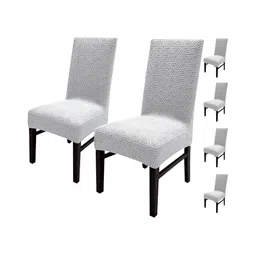 HOUSE OF QUIRK Grey 6 Pieces Geometric Print Stretchable Chair Covers-image-25