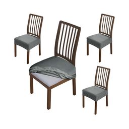 HOKIPO Grey 4 Pieces Self Design Jacquard Comfortable Chair Covers-image-65