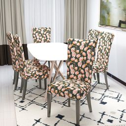 Nendle Peach Coloured & Green 6-Pieces Printed Chair Covers-13