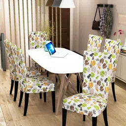 Nendle Set Of 6 White & Red Printed Chair Cover-10