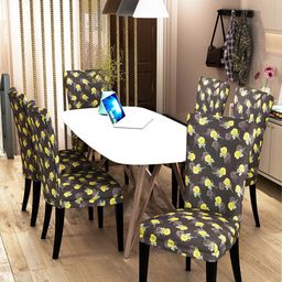 Nendle Set Of 6 Black and Yellow Floral Printed Chair Covers-4