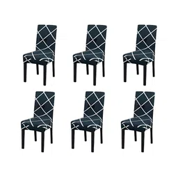 DECOR VATIKA Blue & White 6-Piece Printed Stretchable Chair Covers-image-24
