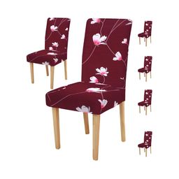 DECOR VATIKA Maroon & White 6 Pieces Printed Stretchable Chair Covers-10