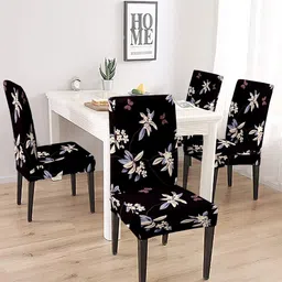 Dakshya Industries Black  4 Pieces Printed Stretchable Chair Covers-image-45
