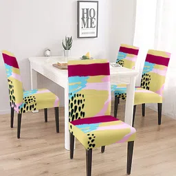 Cortina Set of 4 Beige & Pink Printed Chair Covers-11