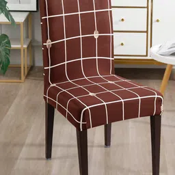 Dakshya Industries Brown & White 4 Pieces Checked Stretchable Chair Covers-6