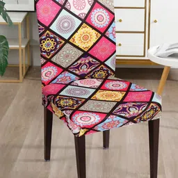 Dakshya Industries Pink & Brown 4 Pieces Printed Stretchable Chair Covers-image-18